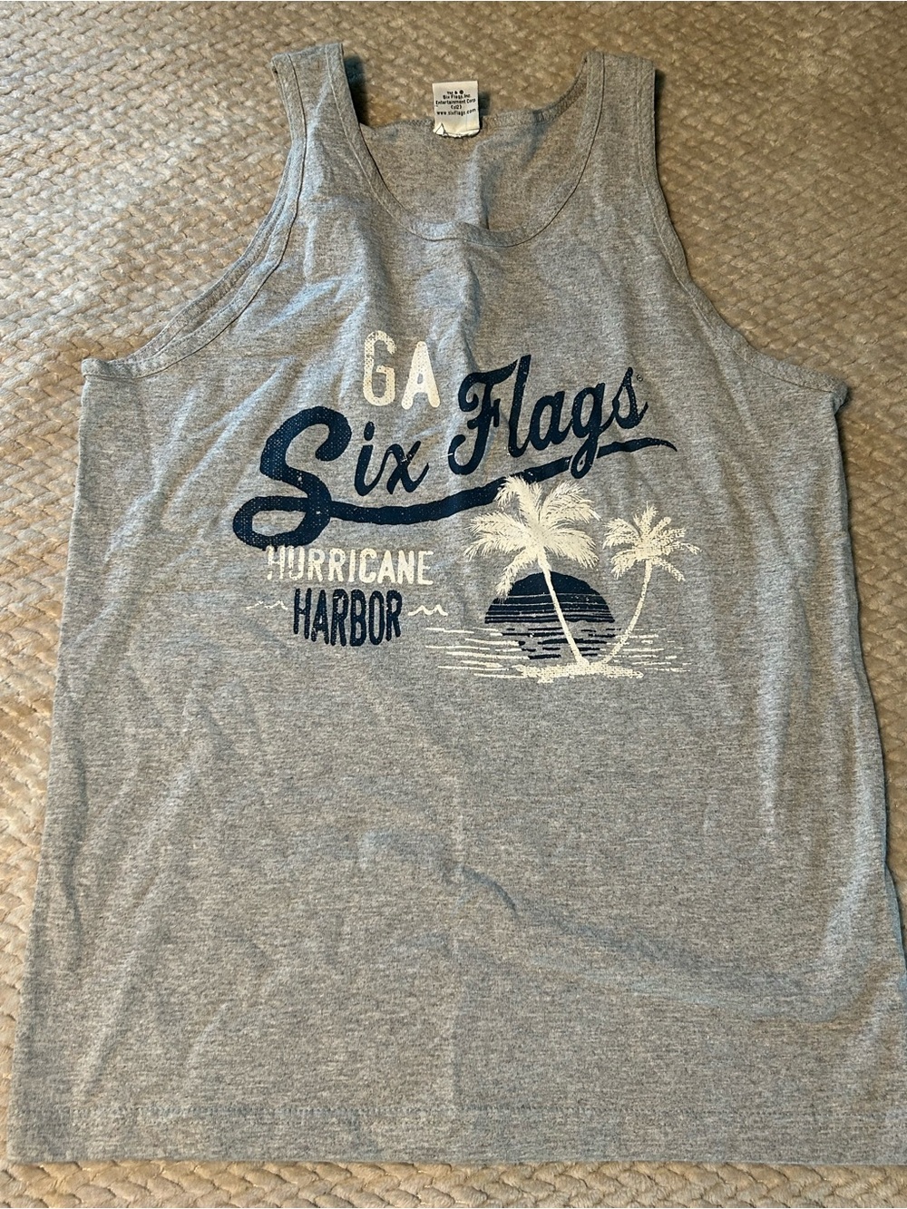 Six Flags GA Grey Palm-Graphic Tank Top
